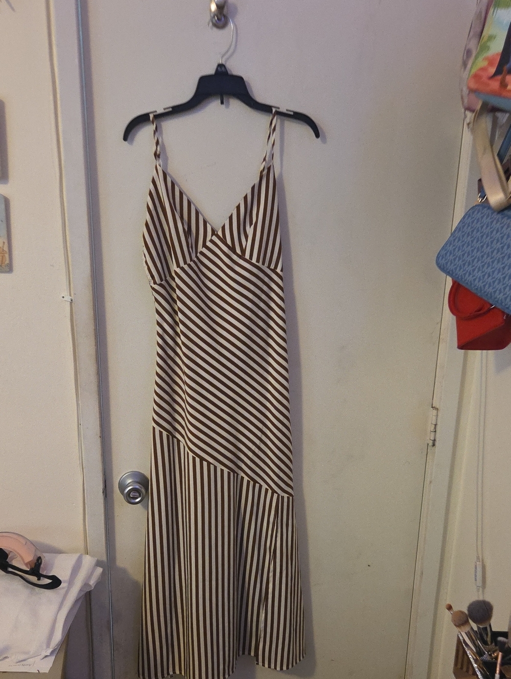 SHEIN Brown and White Striped Maxi Slip Dress